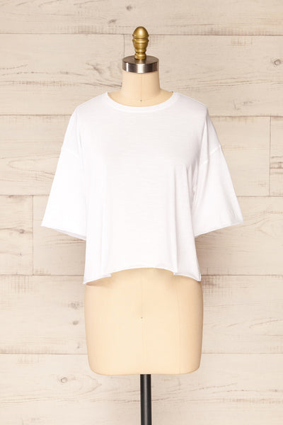 Lasin White Raw-Edge Cropped T-Shirt | La petite garçonne front view