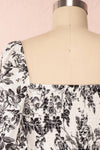 Lausanne White & Black Floral Print Crop Top | Boutique 186 1back close up