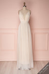 Laycy Glace Cream Mesh Gown with Plunging Neckline | Boudoir 1861
