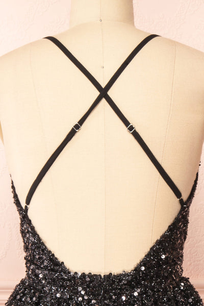 Layla Black Backless Short Sequin Dress | Boutique 1861 backc lose-up