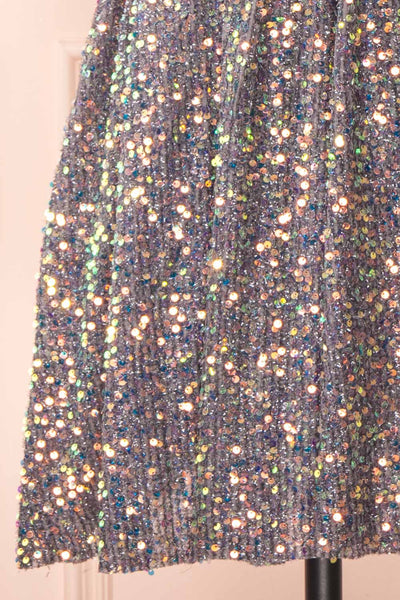 Layla Grey Backless Short Sequin Dress | Boutique 1861 bottom close-up