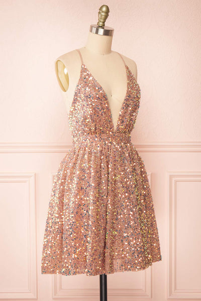 Layla Pink Backless Short Sequin Dress | Boutique 1861 side view