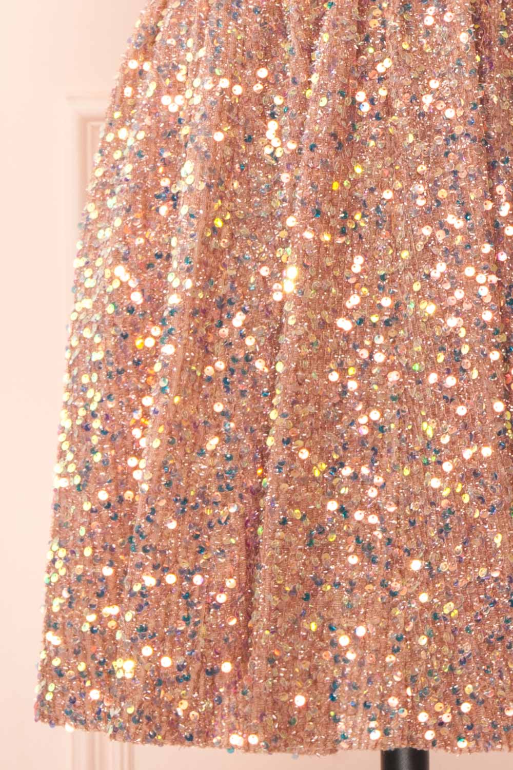 Layla Pink Backless Short Sequin Dress | Boutique 1861 bottom close-up