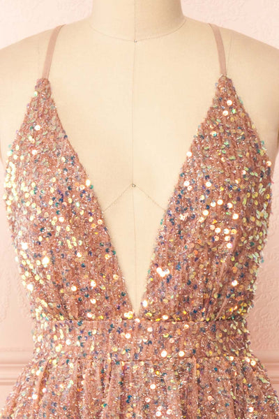 Layla Pink Backless Short Sequin Dress | Boutique 1861 front close-up