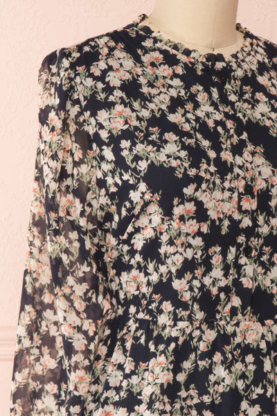 Leanne Black Long Sleeve Floral Dress | Boutique 1861 side close-up