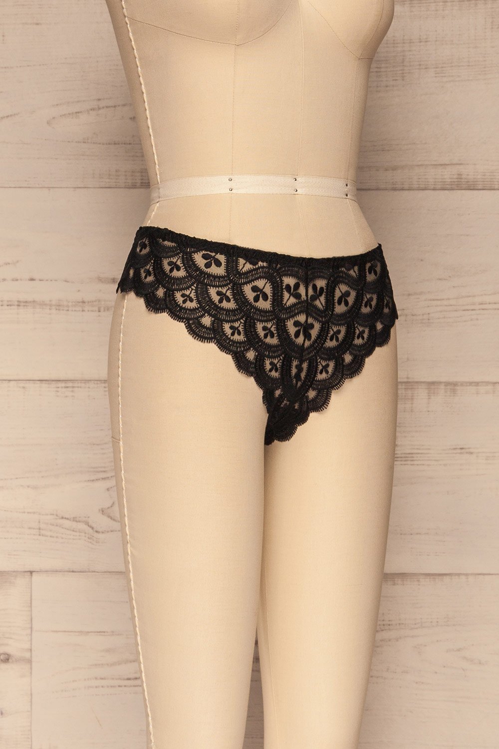 Lebork Black Floral Lace Brazilian Panties side view | La petite garçonne