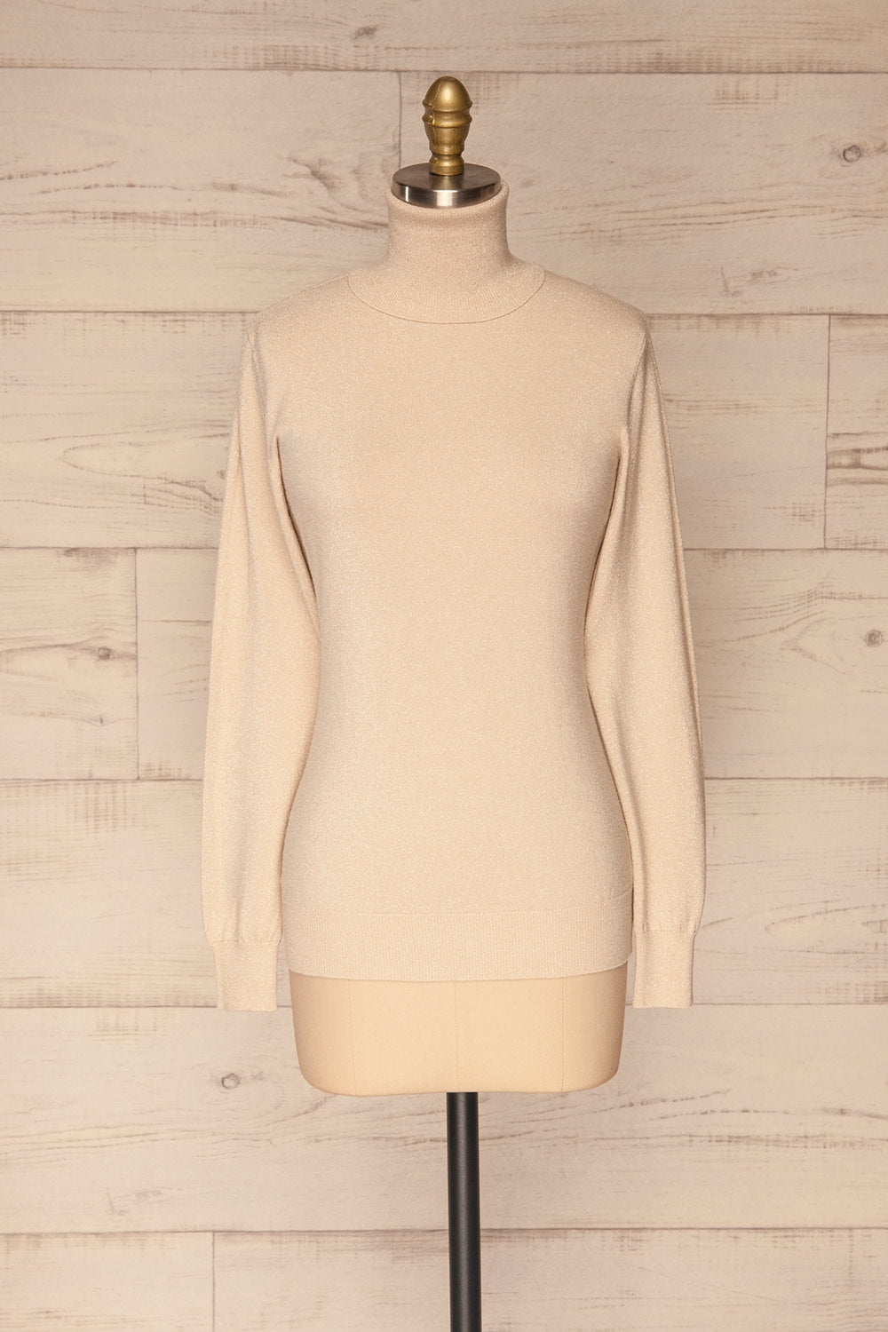 Lecco Beige Sparkling Turtleneck Top | La petite garçonne  front view 