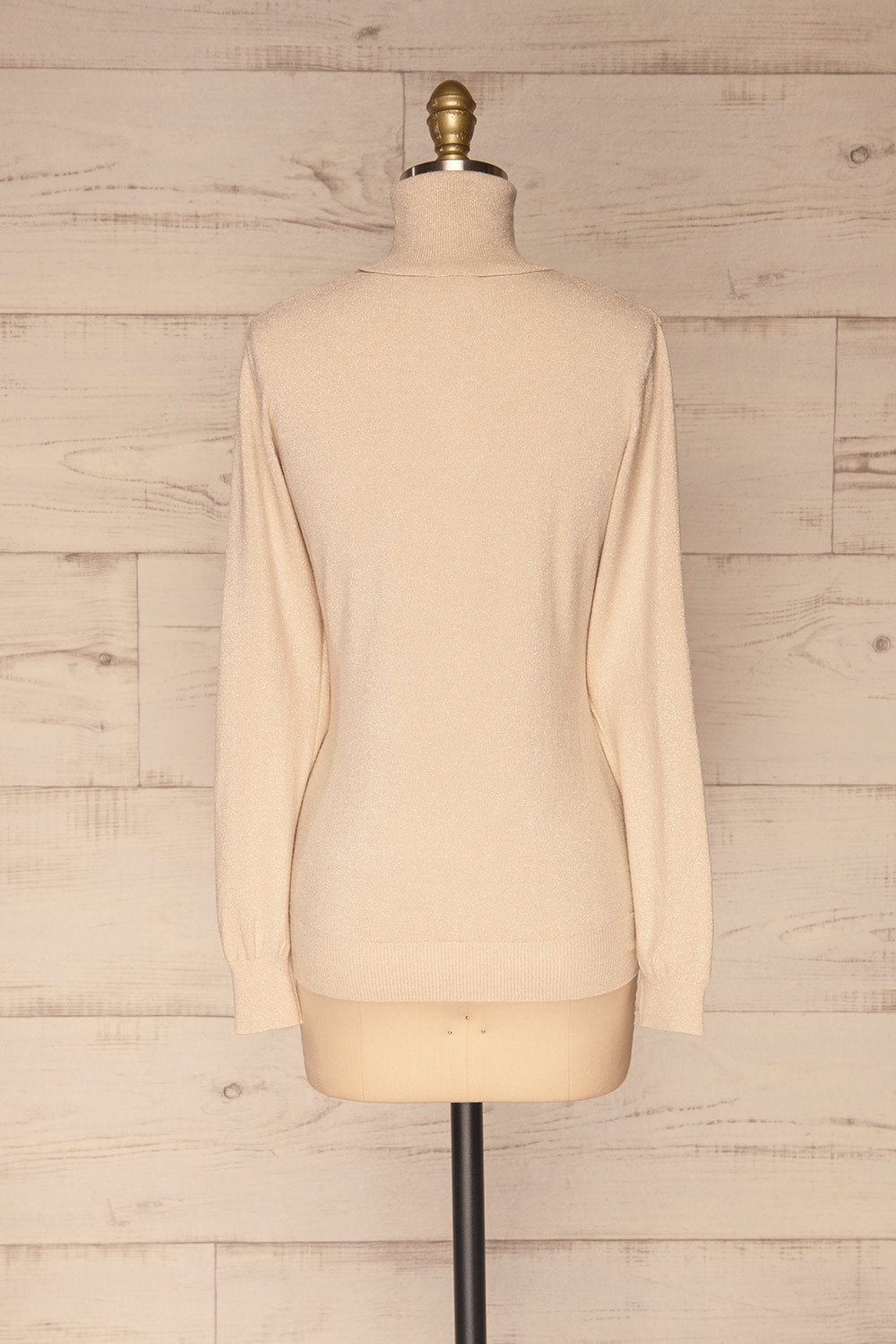 Lecco Beige Sparkling Turtleneck Top | La petite garçonne  back view 