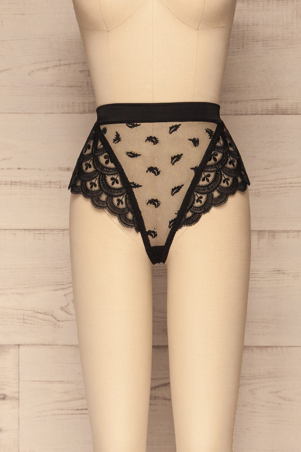 Leczyca Black Lace High-Waist Panties | La petite garçonne front view 