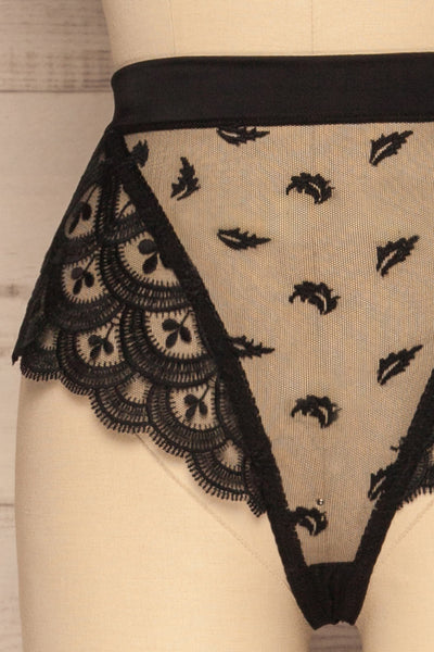 Leczyca Black Lace High-Waist Panties | La petite garçonne front close-up
