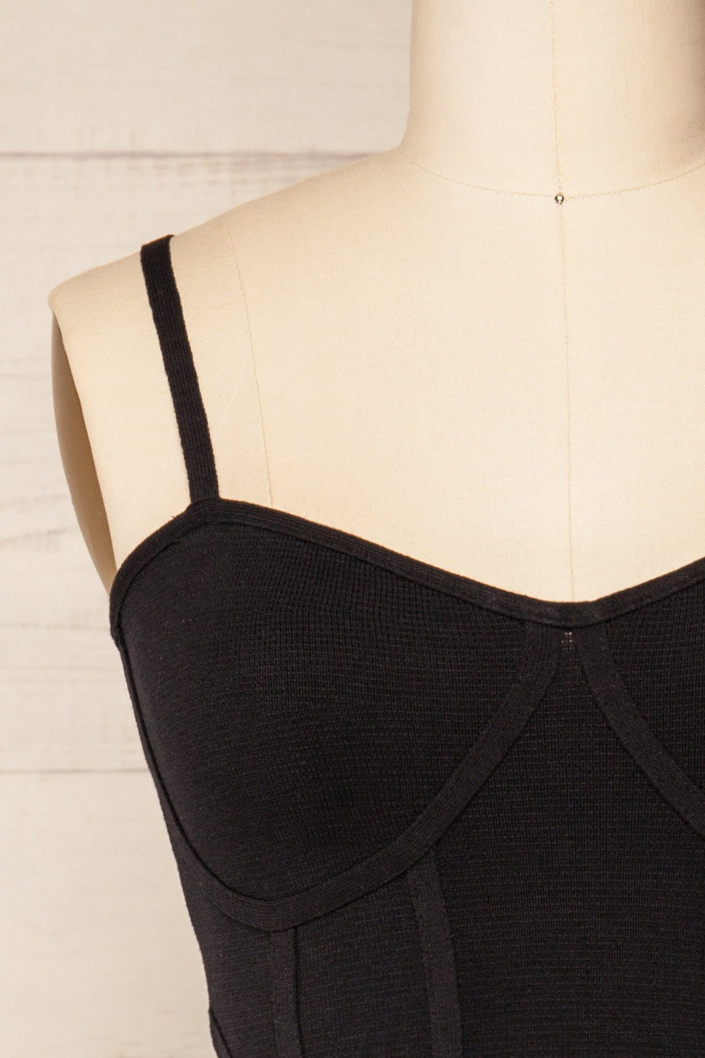 Leilani Black Corset-Style Bodysuit | La petite garçonne front close-up