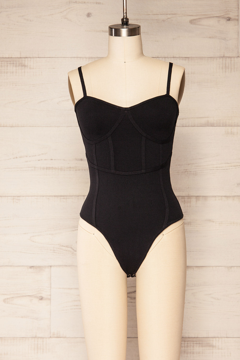 Leilani Black Corset-Style Bodysuit | La petite garçonne front view