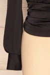 Lentini Onyx Black Long Sleeved Satin Top | La Petite Garçonne bottom close-up