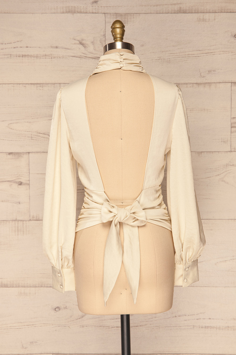 Lentini Pearl Beige Long Sleeved Satin Top | La Petite Garçonne back view 