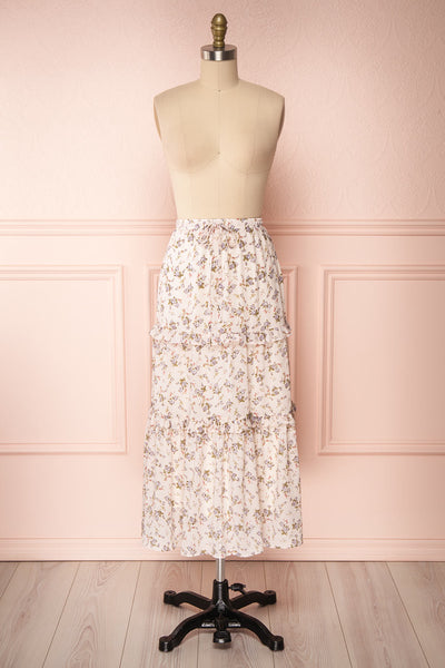 Leoben Beige Floral Long Layered Skirt | Boutique 1861 front view