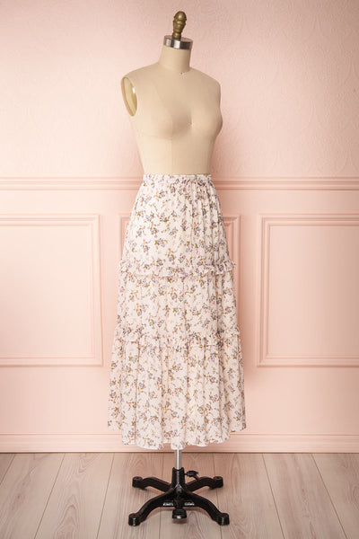 Leoben Beige Floral Long Layered Skirt | Boutique 1861 side view