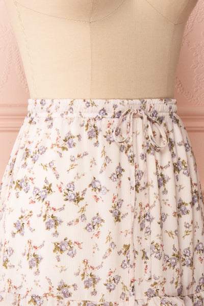 Leoben Beige Floral Long Layered Skirt | Boutique 1861 side close-up