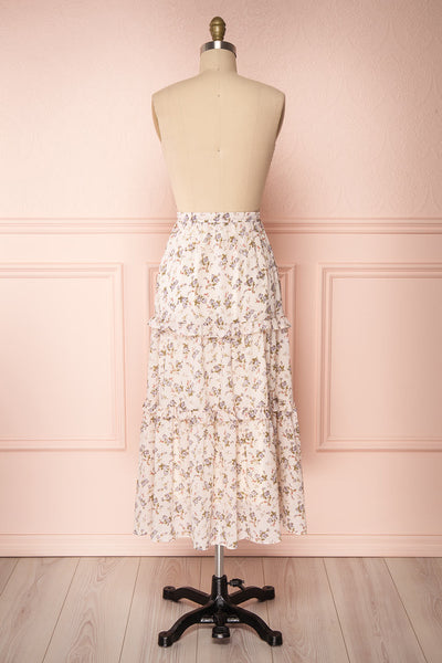 Leoben Beige Floral Long Layered Skirt | Boutique 1861 back view