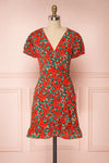 Leocadia Red Floral Midi Wrap Dress front view | Boutique 1861
