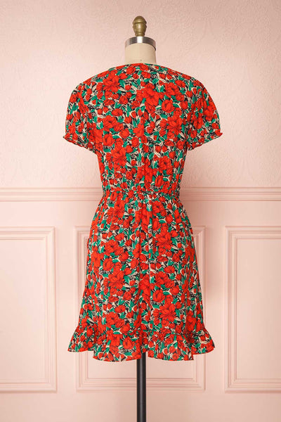 Leocadia Red Floral Midi Wrap Dress back view | Boutique 1861