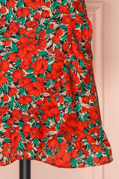 Leocadia Red Floral Midi Wrap Dress skirt | Boutique 1861