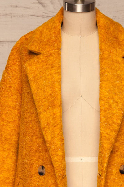 Leonarda Yellow Cadmium Wool Coat front close up open | La petite garçonne