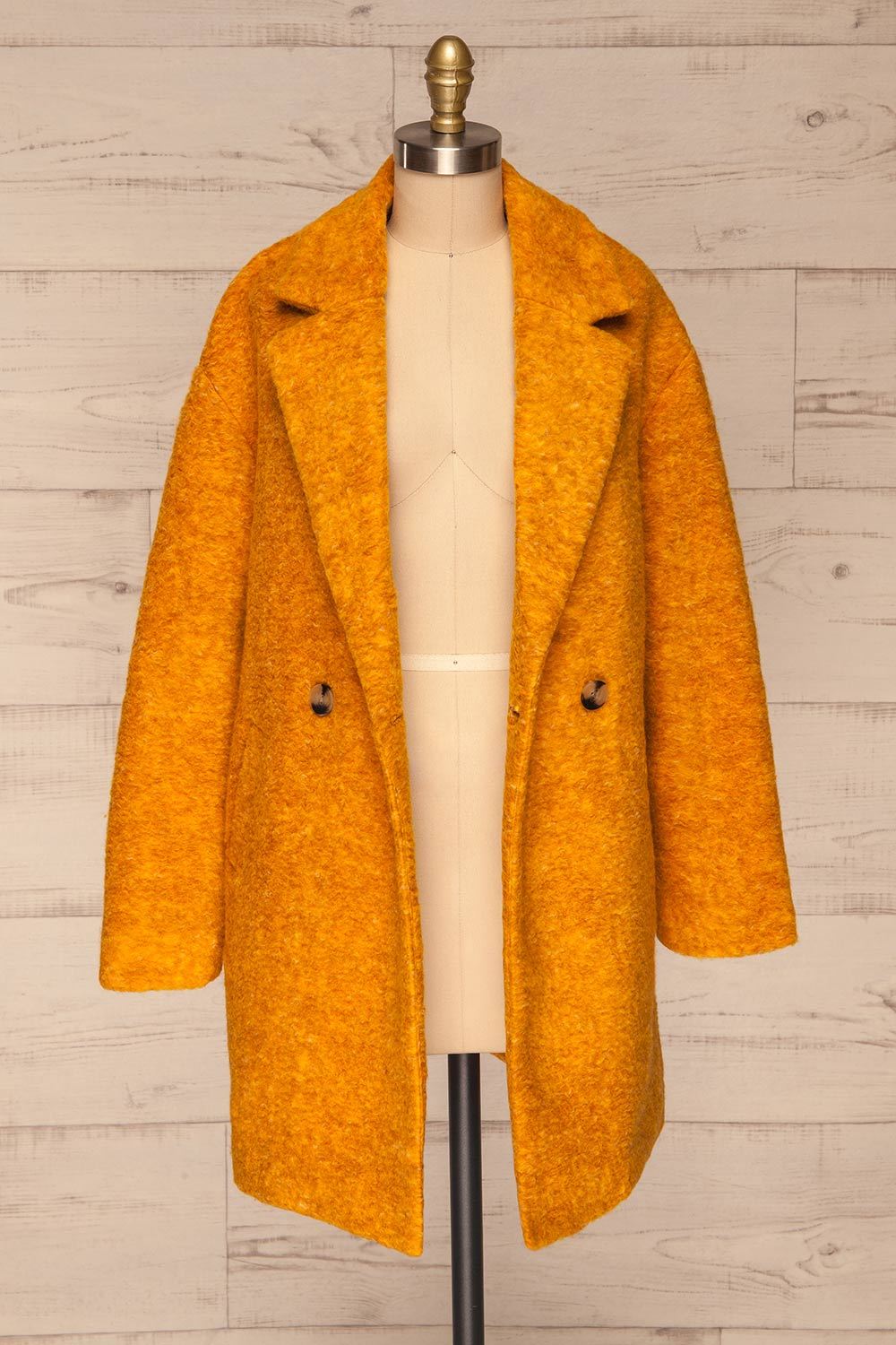 Leonarda Yellow Cadmium Wool Coat front view open | La petite garçonne