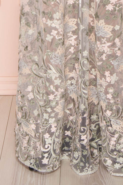 Leontine Sage Floral Embroidered Maxi Dress skirt | Boutique 1861