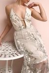 Leontine Sage Floral Embroidered Maxi Dress | Boutique 1861 model close up
