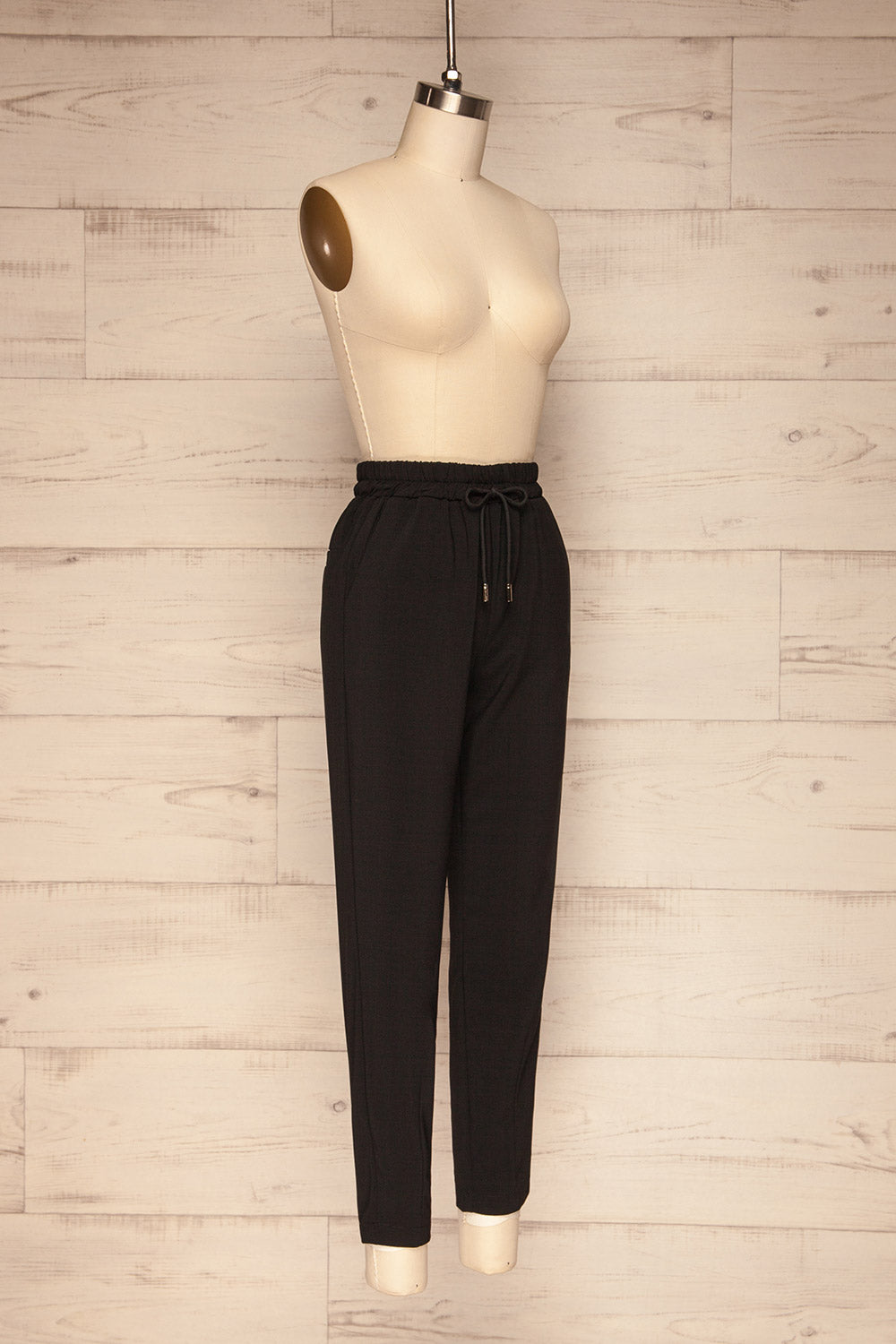 Leporis Black Lightweight Straight Leg Pants | La Petite Garçonne side view 