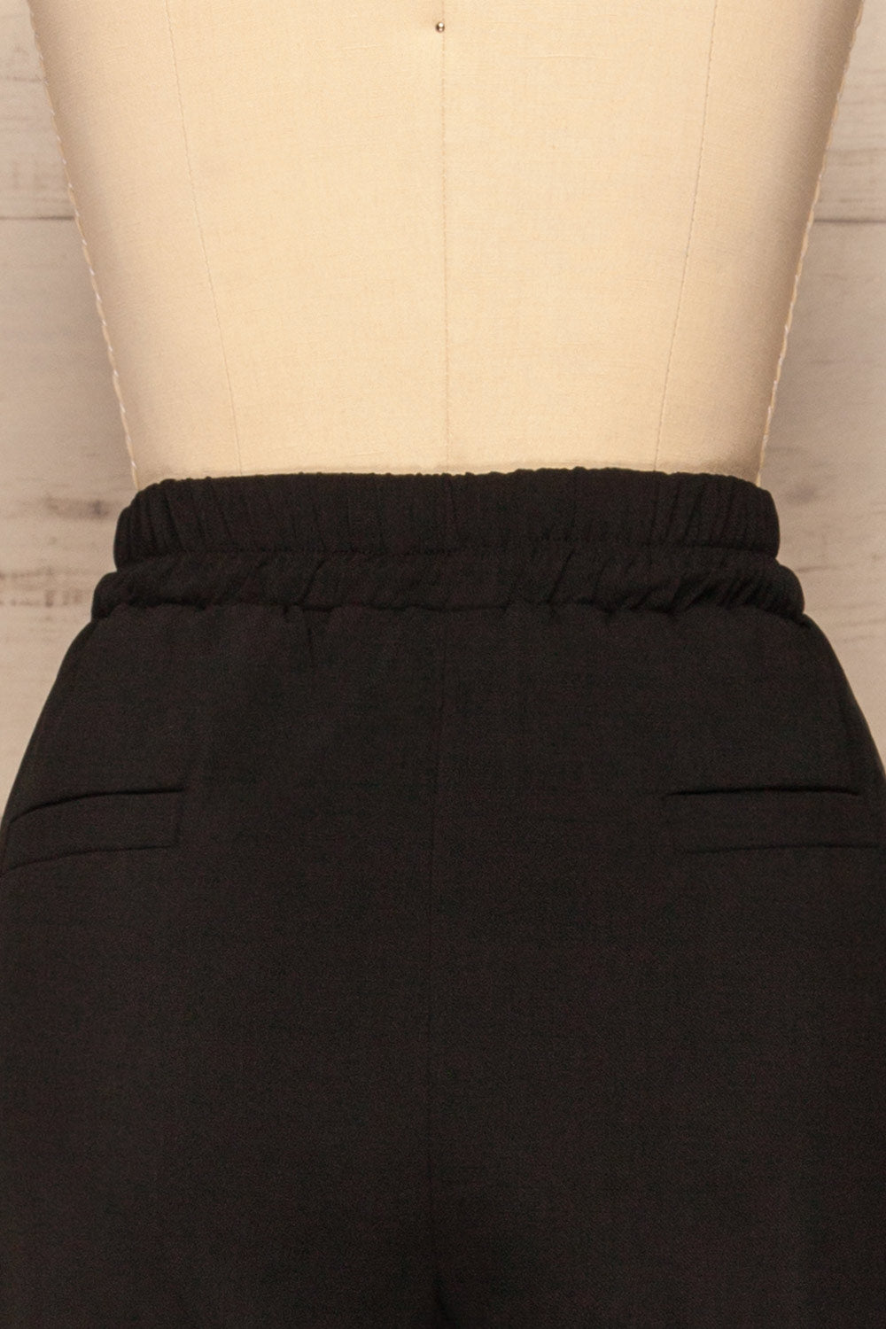 Leporis Black Lightweight Straight Leg Pants | La Petite Garçonne back close-up