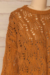 Lesko Brown Crochet Knit Top | La petite garçonne  side close-up