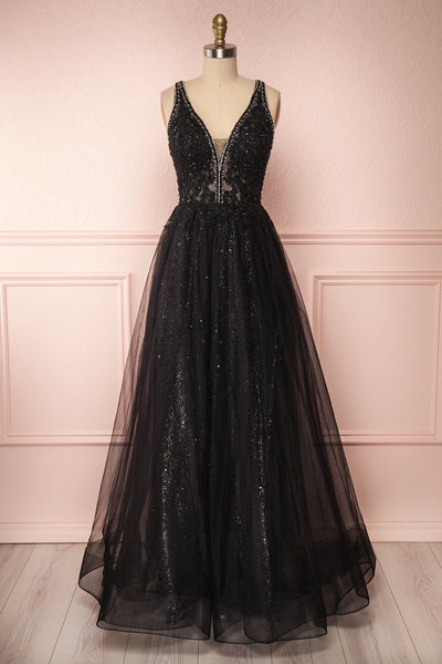 Letha Black Tulle & Beaded Gown | Robe Maxi | Boutique 1861