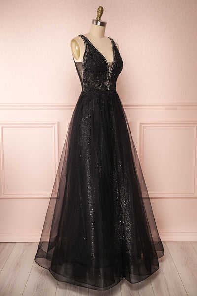 Letha Black Tulle & Beaded Gown | Robe Maxi side view | Boutique 1861