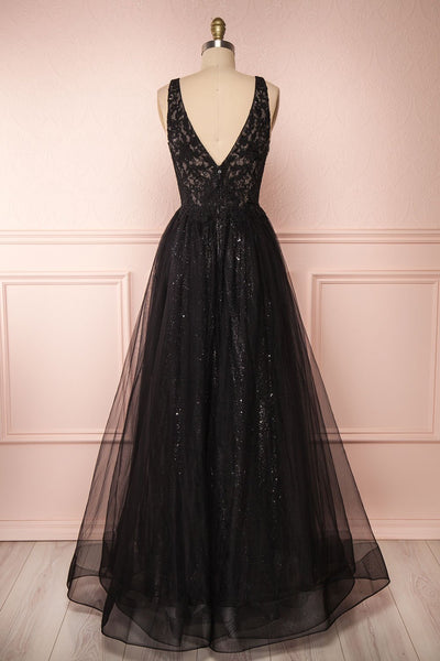 Letha Black Tulle & Beaded Gown | Robe Maxi back view | Boutique 1861