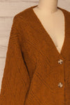 Lewin Brown Button-Up Cardigan | La petite garçonne side close-up