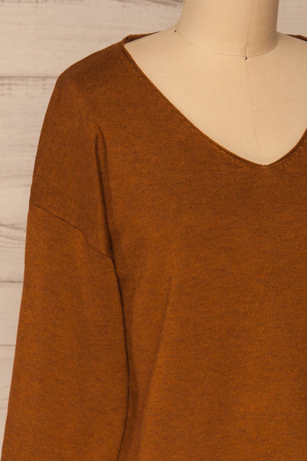 Lezajask Brown Long Sleeve Top | La petite garçonne side close-up