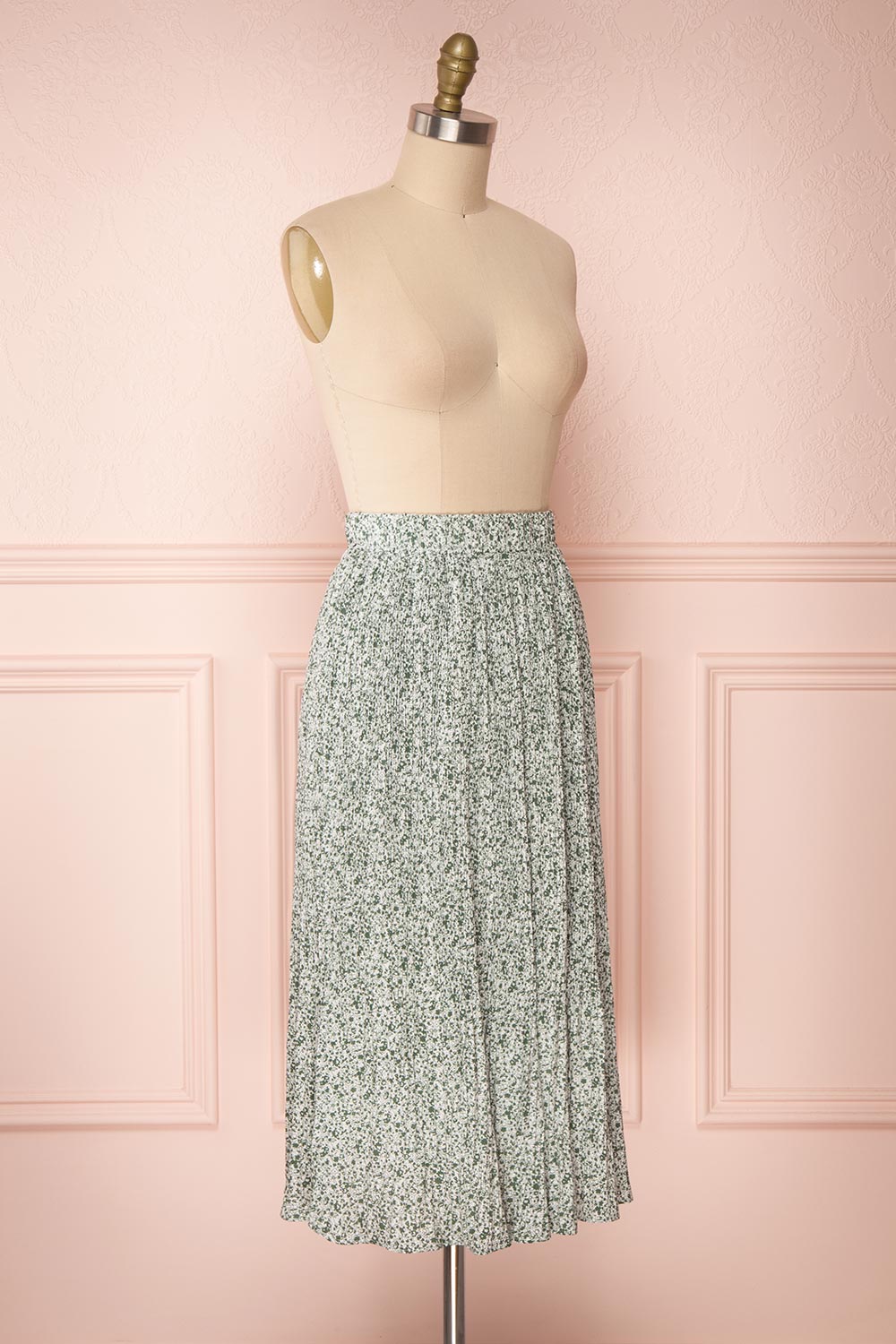 Lidochka Green & White Pleated Midi Skirt | Boutique 1861 side view 