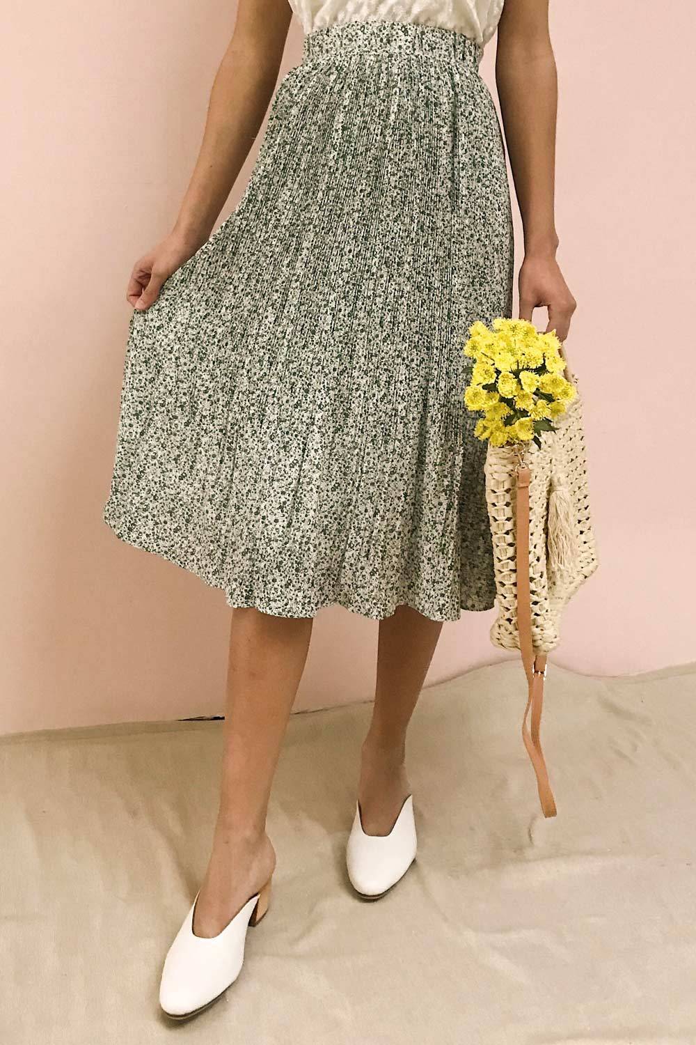 Lidochka Green & White Pleated Midi Skirt | Boutique 1861 on model