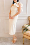 Liliana One Shoulder Ivory Midi Dress w/ Bow on model