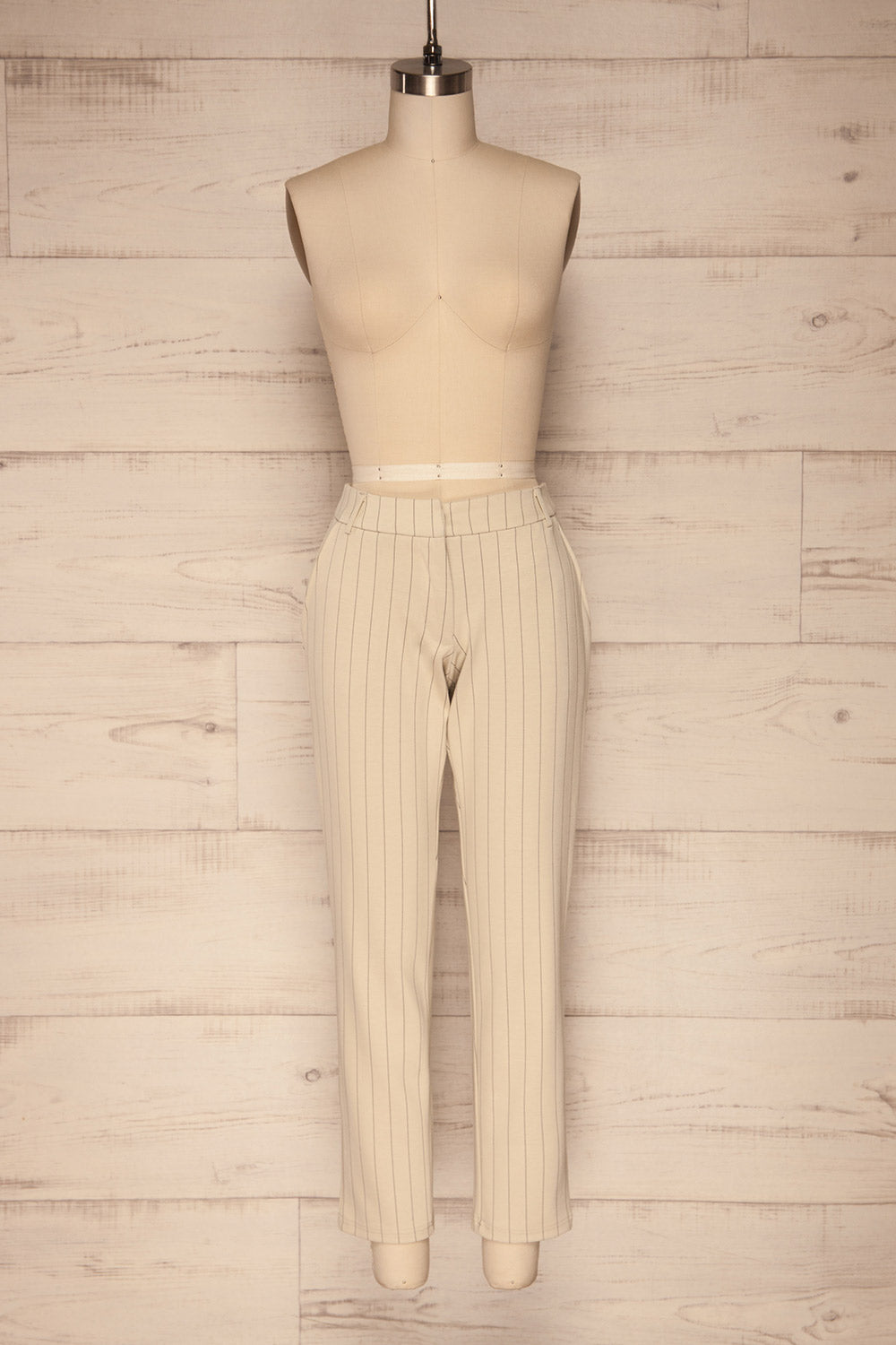 Lillesand Cream Thin Stripes Fitted Pants | La petite garçonne front view 