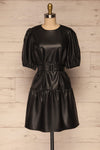 Limassol Black Faux-Leather Short Dress | La petite garçonne  front view