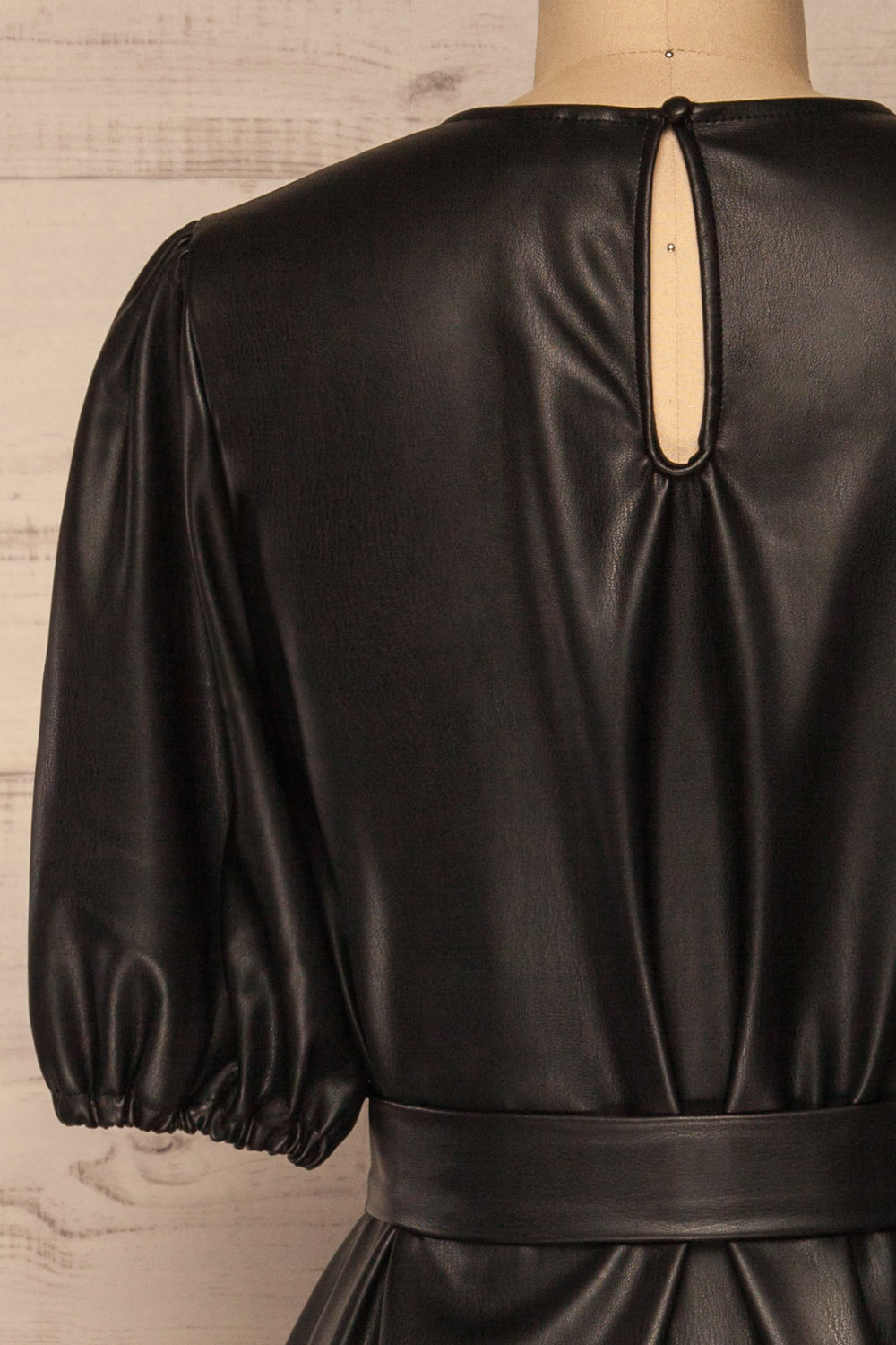 Limassol Black Faux-Leather Short Dress | La petite garçonne  back close-up