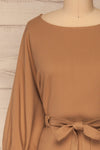Limoges Beige Belted Long Sleeve Blouse | La petite garçonne front close-up