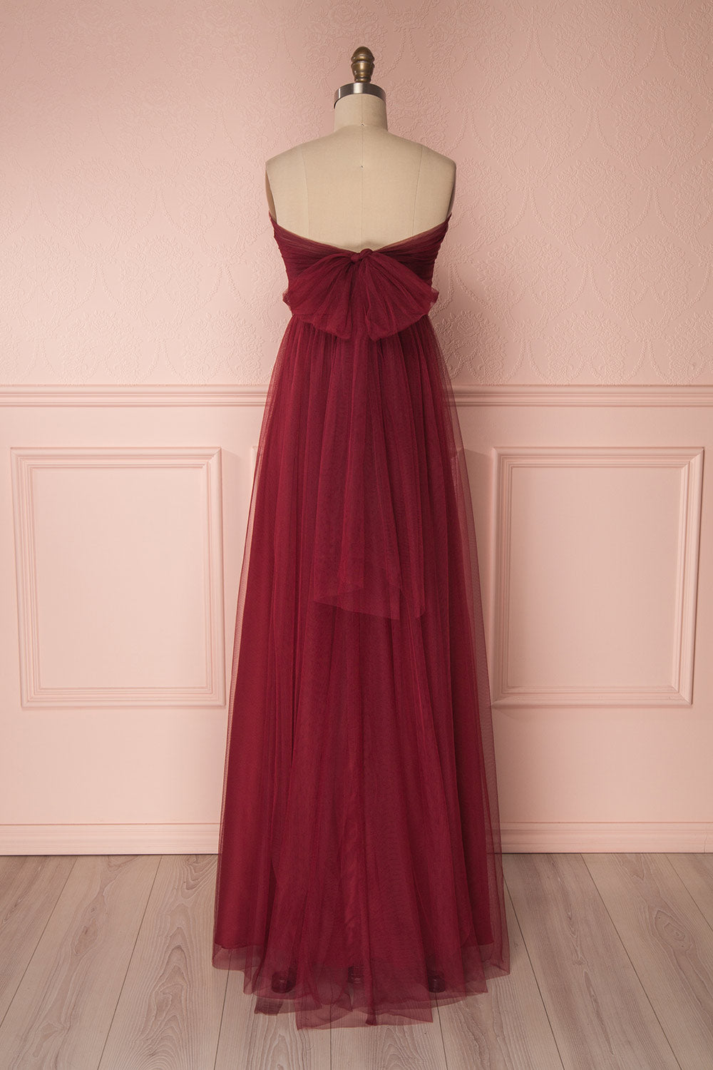 Linaya Deep Red Burgundy Draped Bustier Empire Gown