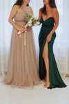 Nagini Green Draped Strapless Maxi Dress w/ Slit | Boutique 1861 model duo