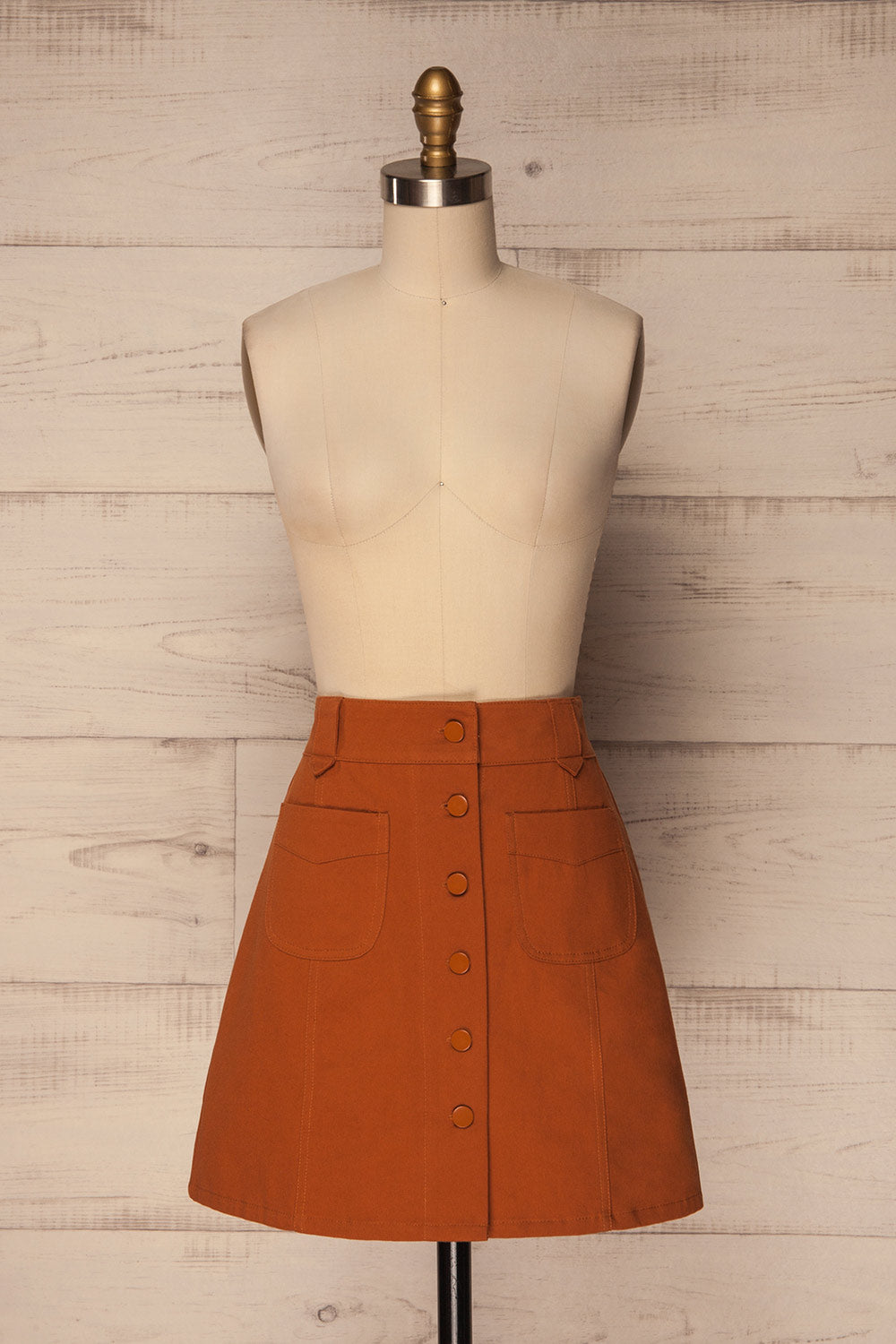 Lindos Cannelle Rust Denim Button-Up Mini Skirt | La Petite Garçonne