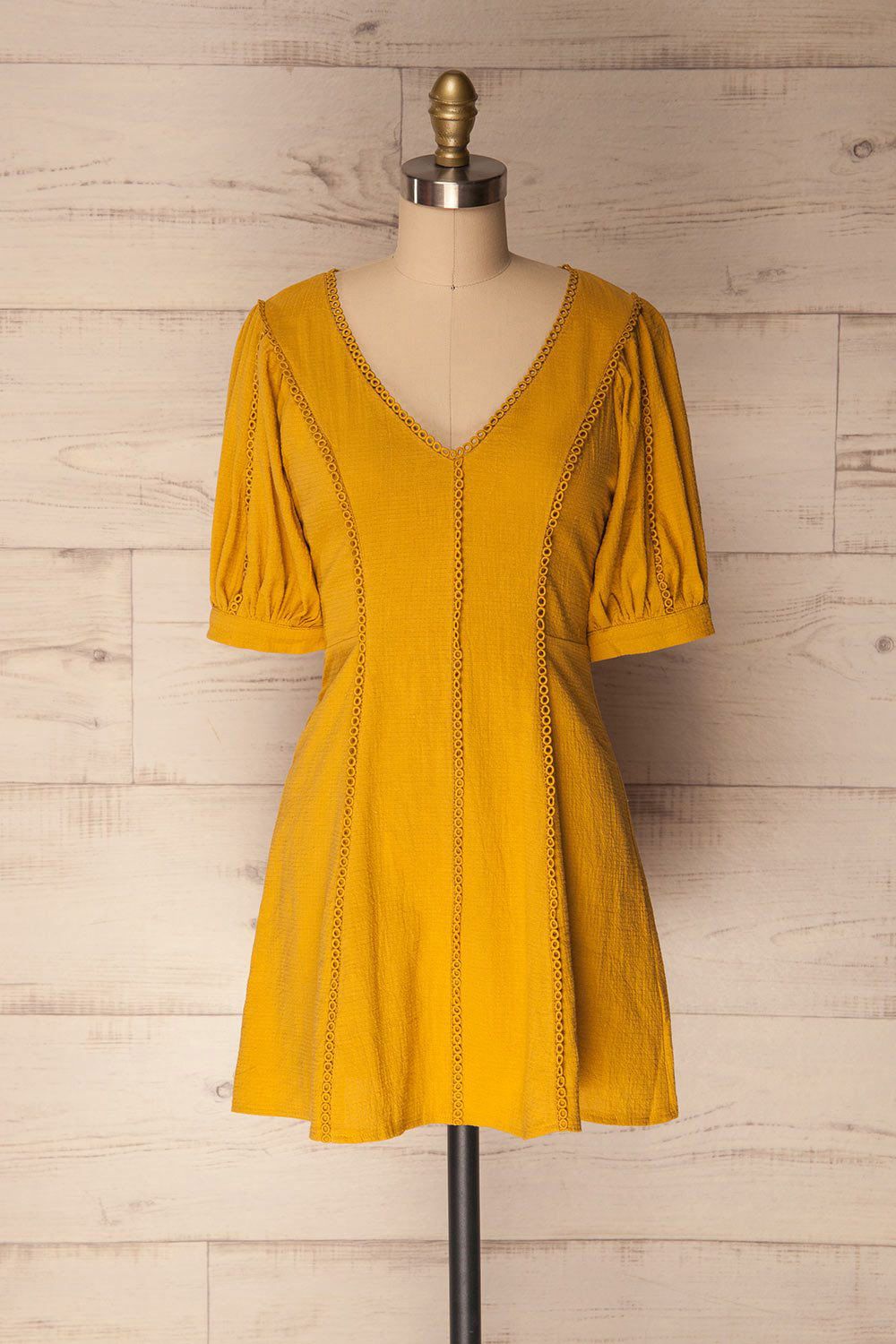 Liosia Mustard Yellow Puff Sleeved Summer Dress | La Petite Garçonne