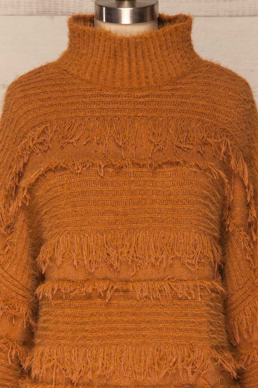 Lisen Caramel Striped Knit Turtleneck Sweater | La Petite Garçonne front