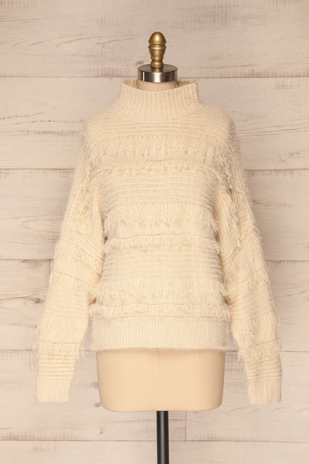 Lisen Crème Cream Striped Knit Turtleneck Sweater | La Petite Garçonne 1